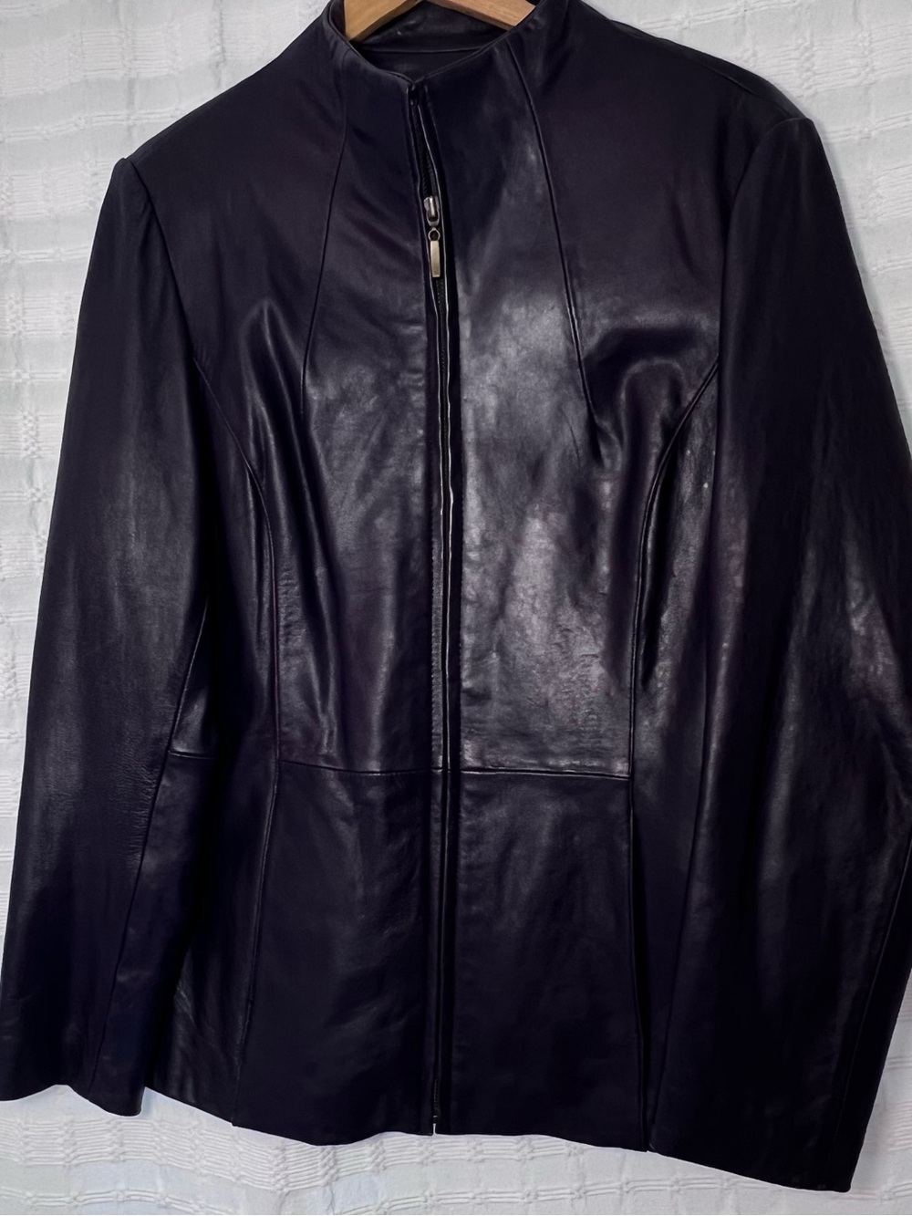 Coldwater Creek Women's Plum Leather Zip Jacket - Picture 7 of 11